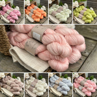 a collage showing different colours of hand dyed yarn