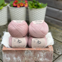 Balls of pale pink yarn