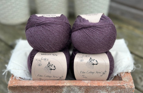 Balls of dark purple yarn