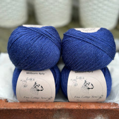 Balls of dark blue yarn