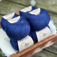 Balls of dark blue yarn