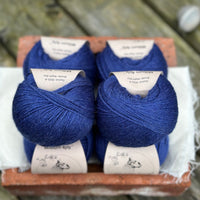 Balls of dark blue yarn