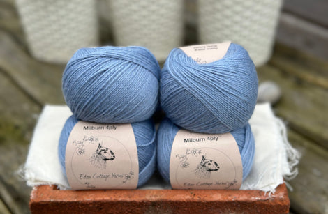 Balls of blue yarn