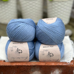 Balls of blue yarn