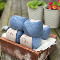 Balls of blue yarn