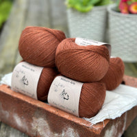 Balls of reddish-brown yarn