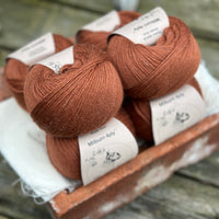 Balls of reddish-brown yarn