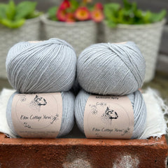 Balls of pale blue yarn