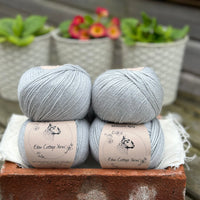 Balls of pale blue yarn