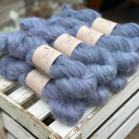 9 skeins of fluffy blue yarn