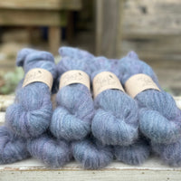 9 skeins of fluffy blue yarn