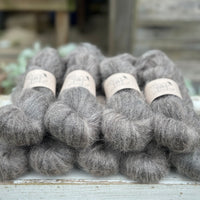 9 skeins of fluffy dark grey yarn