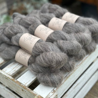 9 skeins of fluffy dark grey yarn