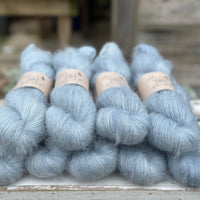 9 skeins of fluffy pale blue yarn