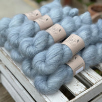 9 skeins of fluffy pale blue yarn