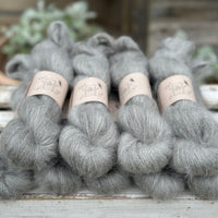 9 skeins of fluffy grey yarn