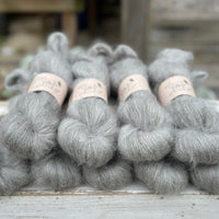 9 skeins of fluffy grey yarn