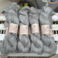 9 skeins of fluffy grey yarn