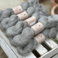 9 skeins of fluffy grey yarn