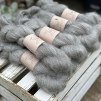 9 skeins of fluffy grey yarn