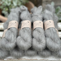 9 skeins of fluffy grey yarn