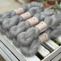 9 skeins of fluffy grey yarn