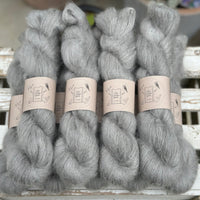 9 skeins of fluffy grey yarn